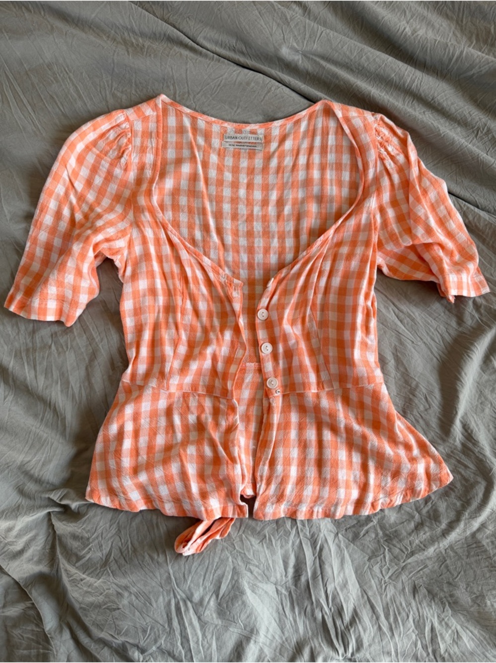 Urban Outfitters Orange Gingham Button-Up Tie Front Top